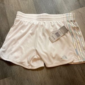 Adidas girls white and silver athletic shorts